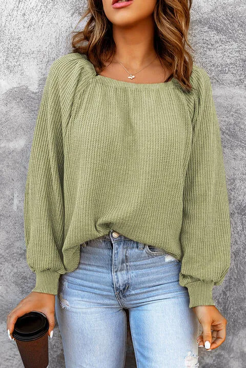 Square Neck Waffle Knit Shirt (S - 2X)