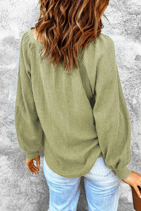 Square Neck Waffle Knit Shirt (S - 2X)