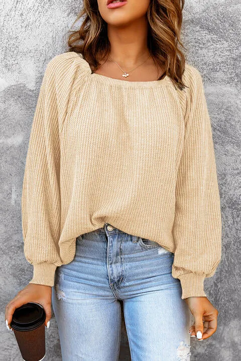 Square Neck Waffle Knit Shirt (S - 2X)
