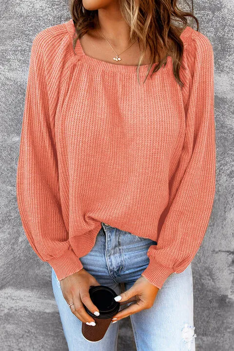 Square Neck Waffle Knit Shirt (S - 2X)