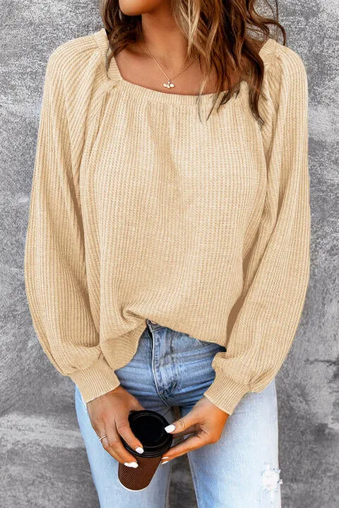 Square Neck Waffle Knit Shirt (S - 2X)