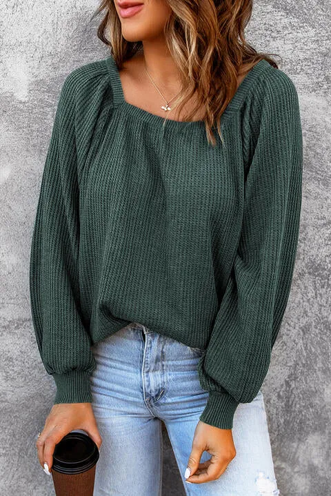 Square Neck Waffle Knit Shirt (S - 2X)