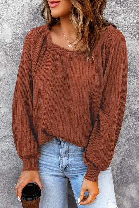 Square Neck Waffle Knit Shirt (S - 2X)
