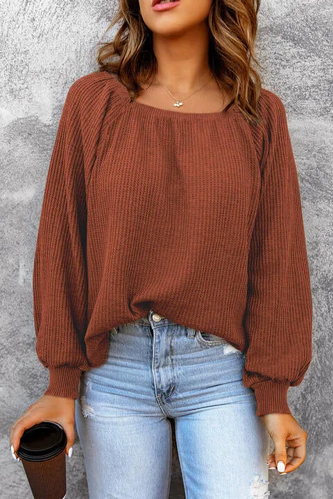 Square Neck Waffle Knit Shirt (S - 2X)
