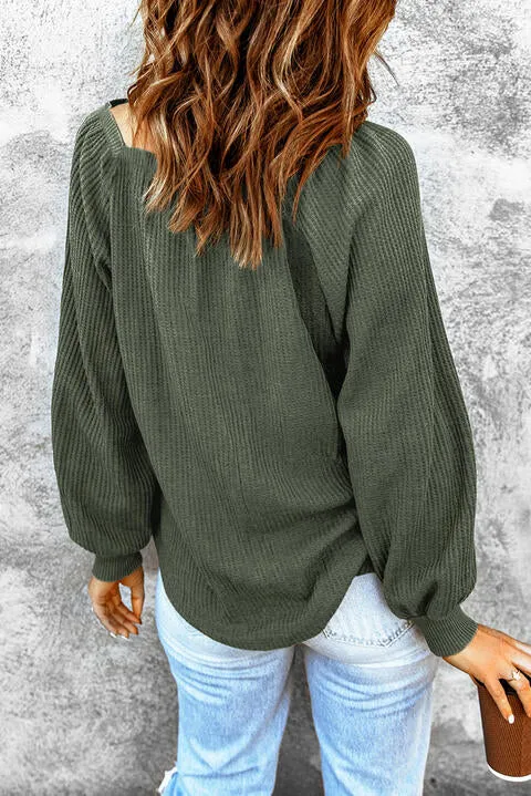 Square Neck Waffle Knit Shirt (S - 2X)