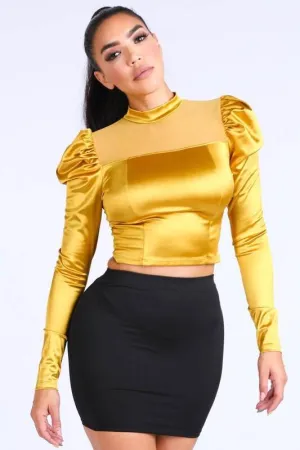 SUNSHINE SATIN TOP - MUSTARD