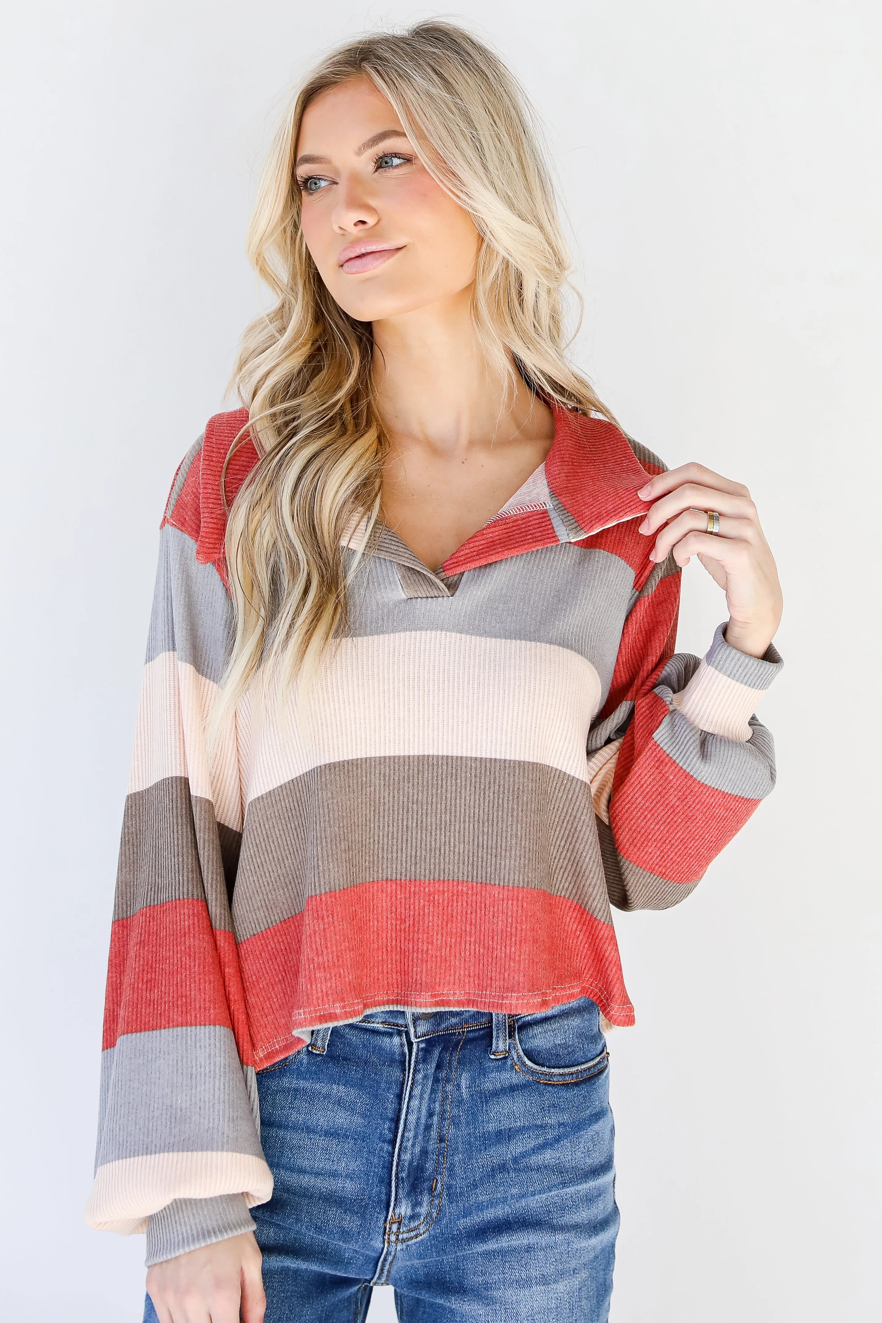 You Belong Here Striped Collared Top